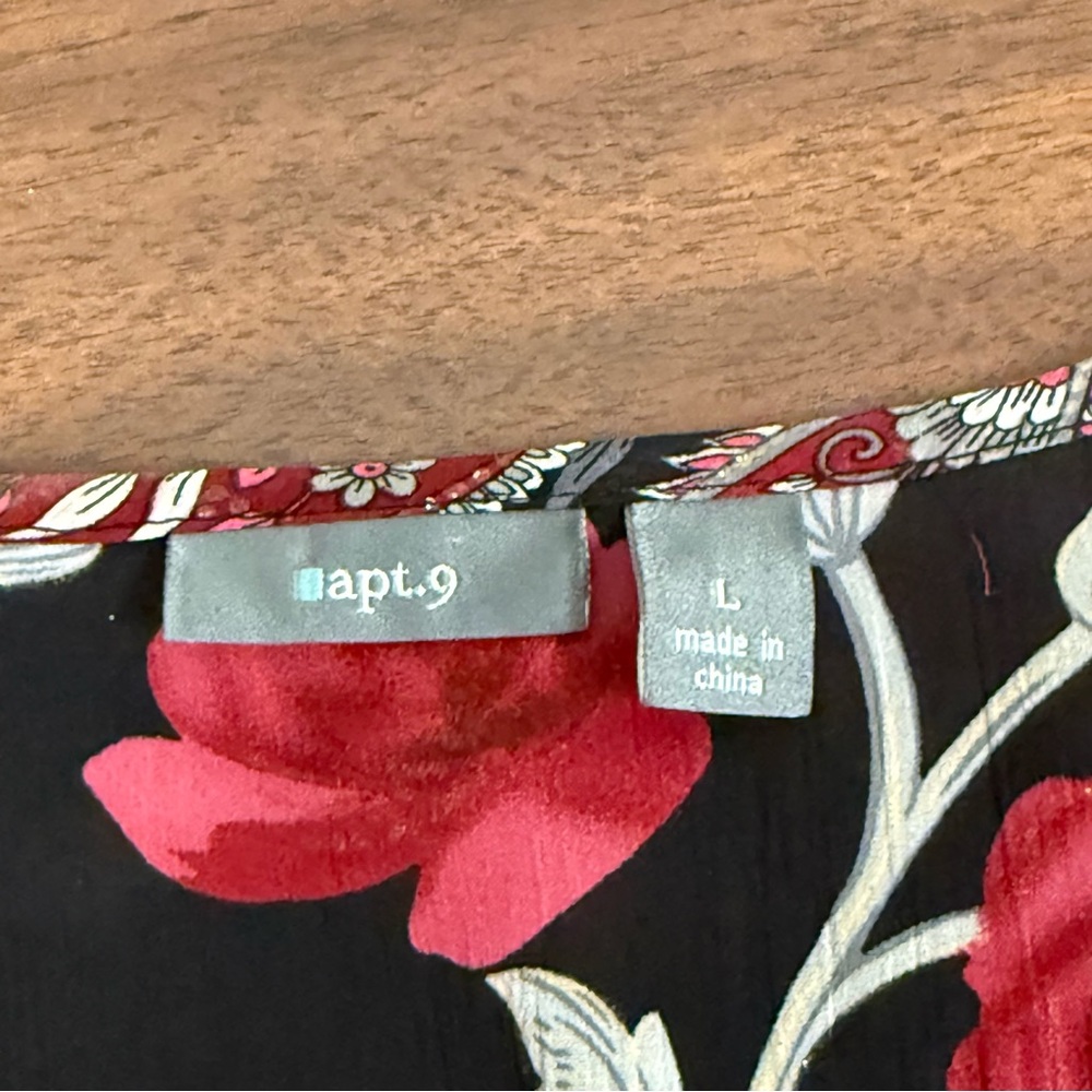 Apt. 9 Black Red Paisley Floral Beaded Waist Blouse L Dressy Boho Top - Picture 6 of 7